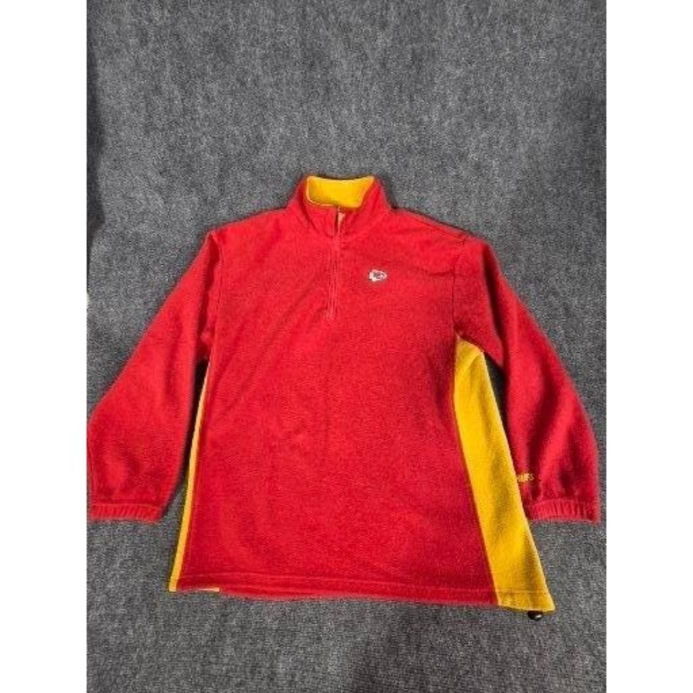 NFL Kansas City Chiefs Mens Red Yellow Quarter Zip Fleece Pullover Logo XL Sport